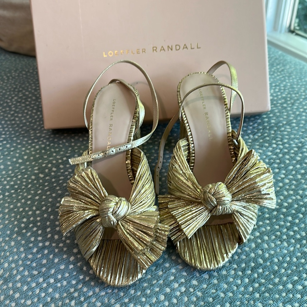 Loeffler Randall Camellia Gold Pleated Bow Heel